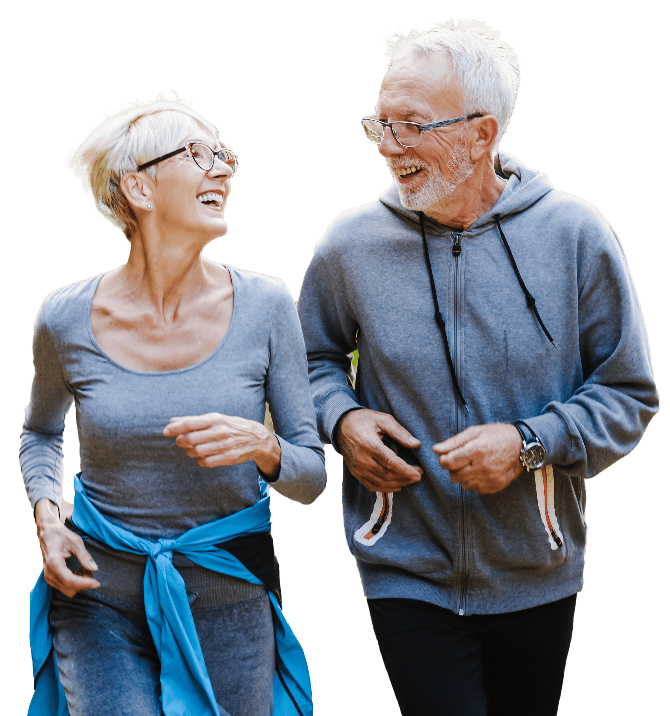 happy healthy older couple jogging